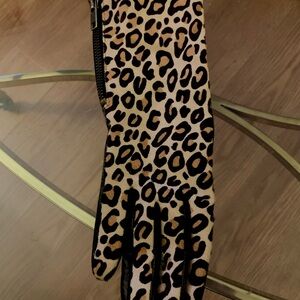 NEW FOWNES CALF SKIN LEATHER LEOPARD CASHMERE LINED GLOVES Xs-Sm